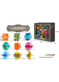 Lu Ban Lock Kong Ming Lock Full Set Of Children's Power Toys Primary School Students Unlock Ring Button Birthday 6-12 Years Old-Color:Nine-piece Set B Version [guochao Gift Box] Comes With Video + Illustrations