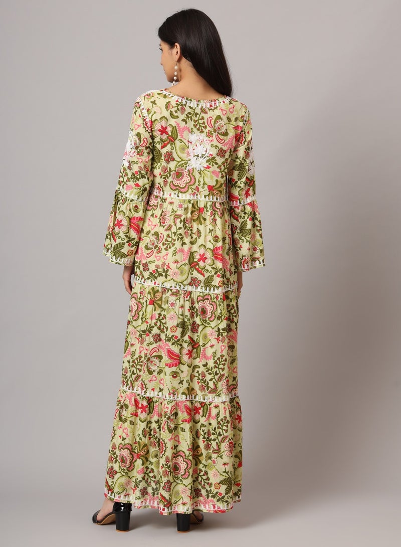 الايا جلابية قطن ممل مميزة بتطريز شيكانكاري يدوي بتصميم - وتفاصيل مجمعة - Image 2