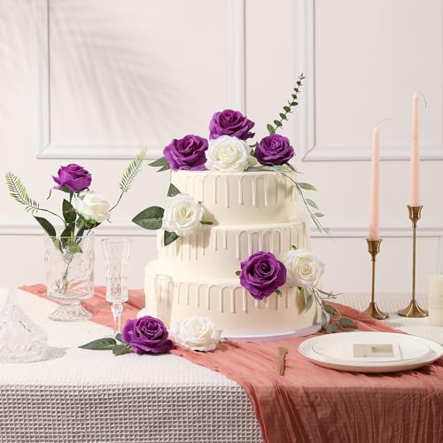 Tifuly Purple Roses Artificial Flowers - 12 pcs Realistic Single Long Stem Fake Silk Roses Bouquet for Party Home Wedding Centerpiece Office DIY Decor - Image 4