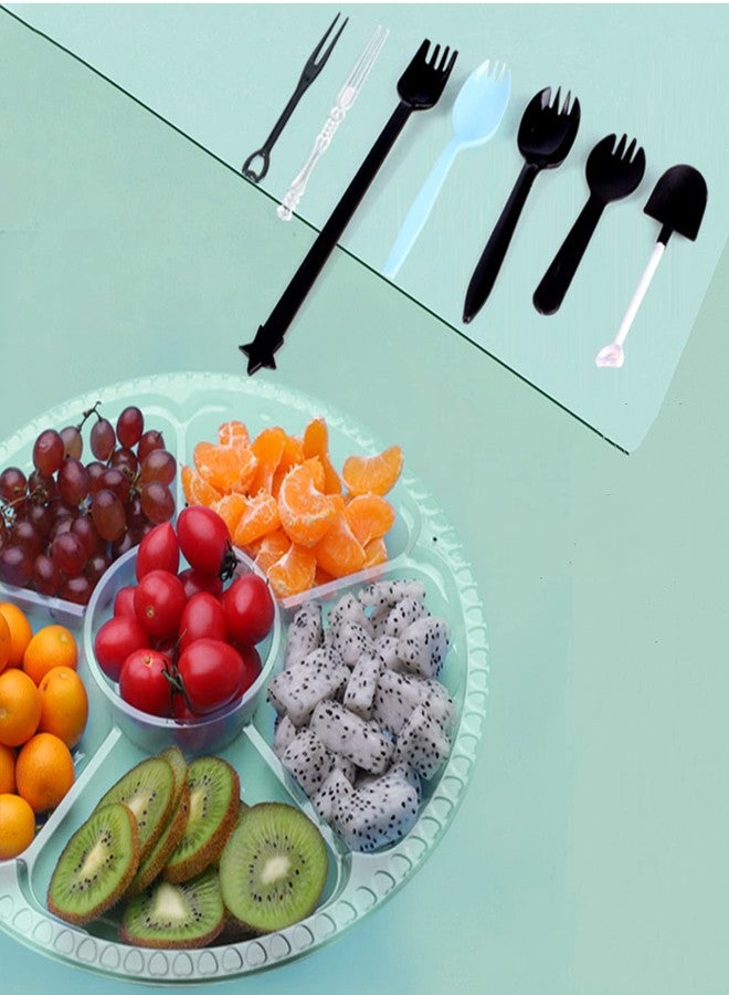 Lyellfe 30 Pack Plastic Appetizer Tray with Lid, Disposable Veggie Fruit Snack Tray with 5 Compartment, 9.5 Inch Heavy Duty Clear Round Food Container Platter for Salad, Nut, Olive, Party - Image 5