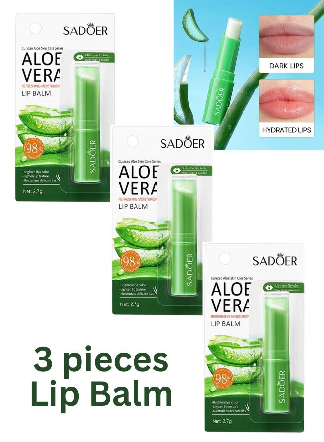 SADOER Pack of 3 Aloe Vera Lip Balm Moisturizing Soothing Lip Care for Dry and Chapped Lips Natural Soft Lip Treatment - Image 1