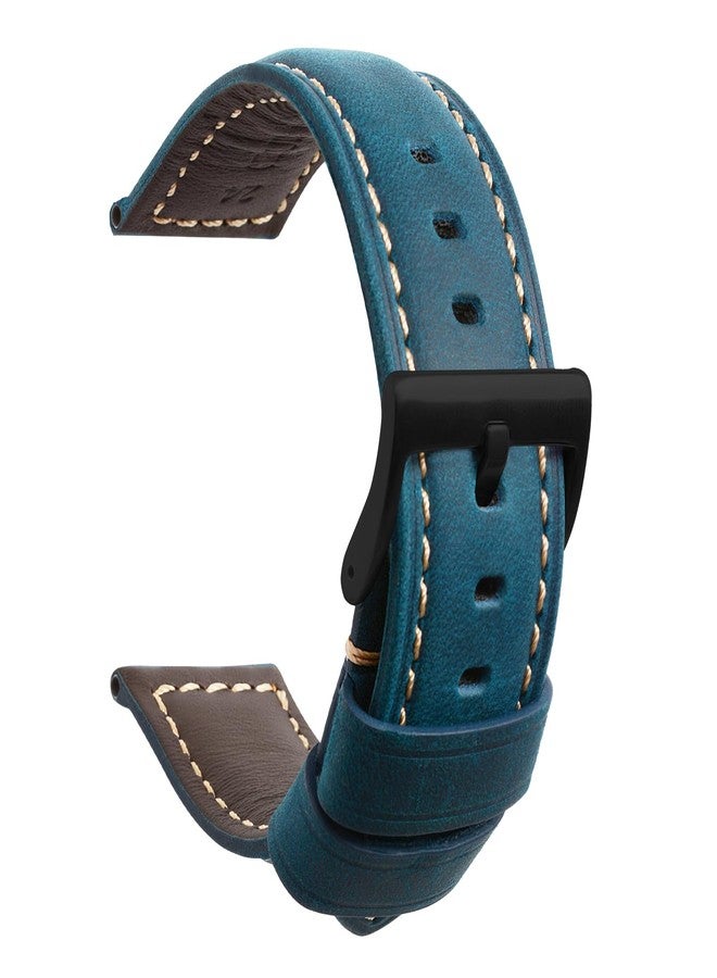 TStrap Leather Watch Straps for Men - Black Vintage Soft Watch Bracelet Thickly - Padded Smart Watch Band with Clasp Buckle Replacement - 20mm 22mm 24mm, Blue/Black Clasp, 22mm, Retro - Image 1