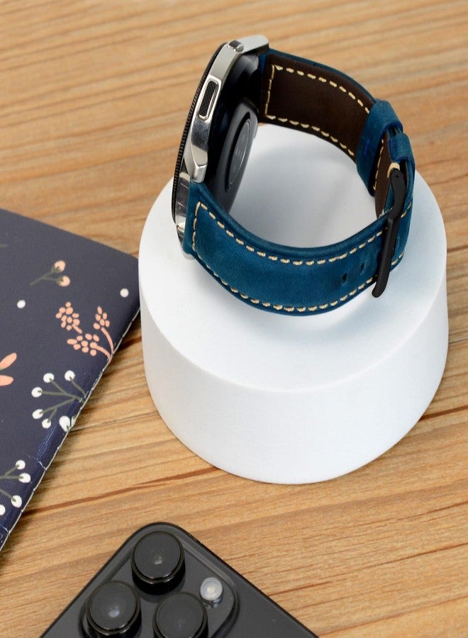 TStrap Leather Watch Straps for Men - Black Vintage Soft Watch Bracelet Thickly - Padded Smart Watch Band with Clasp Buckle Replacement - 20mm 22mm 24mm, Blue/Black Clasp, 22mm, Retro - Image 5