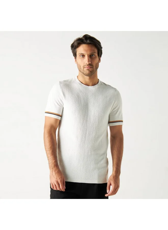 Iconic Iconic Textured T-shirt with Short Sleeves and Crew Neck