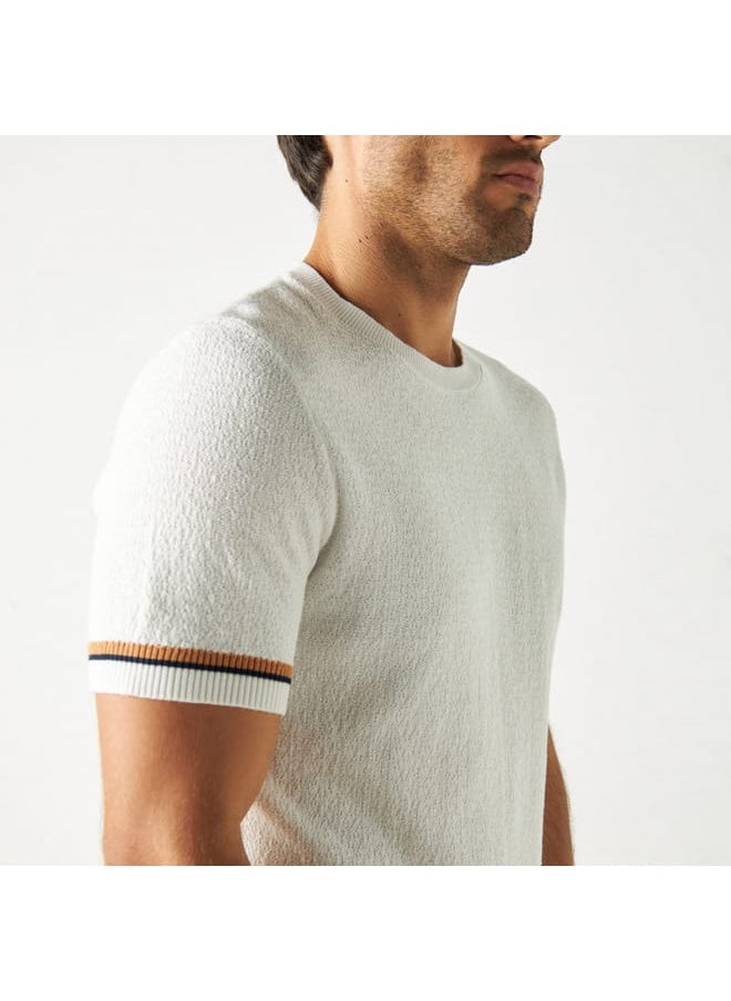 Iconic Iconic Textured T-shirt with Short Sleeves and Crew Neck  - Image 4