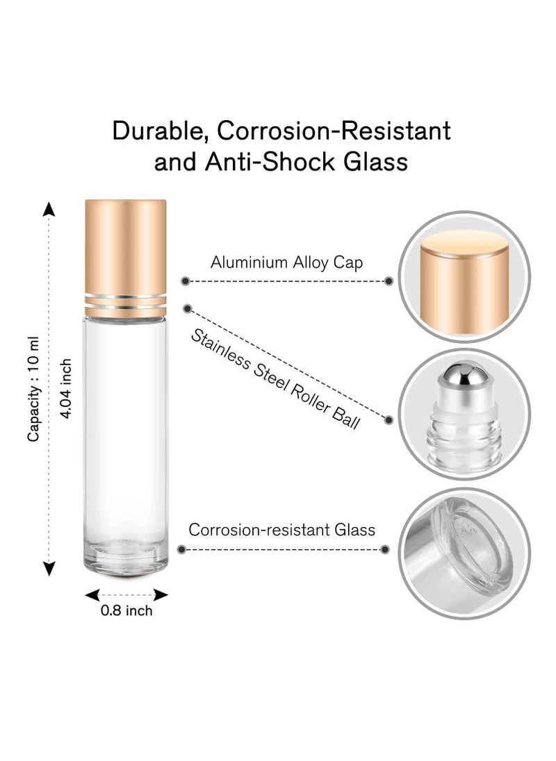 PrettyCare PrettyCare Essential oil Roller Bottles for Oils 10ml Glass Clear Perfume Bottles Empty with Extra Roller Balls, Opener, Funnel, Pipette, Labels, 4pack Roll on Bottles  - Image 2