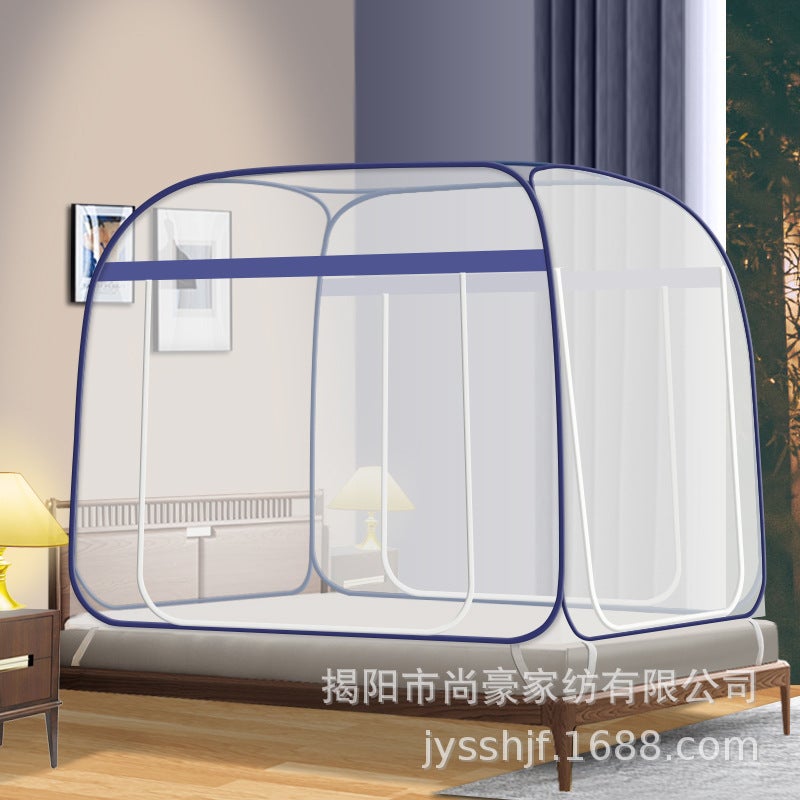New Installation-Free Mongolian Yurt Household 1.2 M 1.5 M Bed Mosquito Net Foldable Zipper One-Piece Full Bottom Bottomless - Image 1