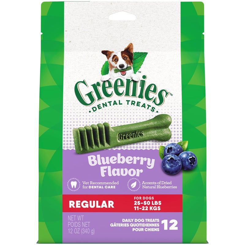 Greenies Veterinarian-Recommended Adult Natural Dental Dog Treats Regular Size, Blueberry Flavor, 12 oz. Pack, 12 Count - Image 1