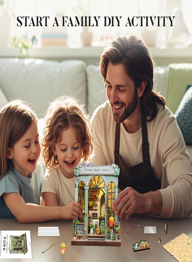 Fsolis طقم زاوية الكتب Fsolis، ألغاز خشبية ثلاثية الأبعاد للبالغين، 199 قطعة، لغز غرفة مصغرة افعلها بنفسك، ديكور رف كتب منزل صغير، نموذج متجر زهور مصغر، هدايا للنساء والمراهقين (مزهريات الشانزليزيه)  - Image 5