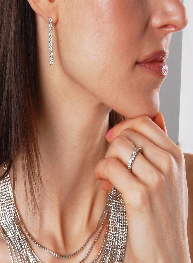 Humble Chic NY Silver Tone Dangle Earrings for Women - Rhinestone Earrings Dangling, CZ Drop Long Silver Tone Bar Dangles, Sparkly Cubic Zirconia Simulated Diamond Studs for Wedding Guest, Bride, Bridal or Prom - Image 5