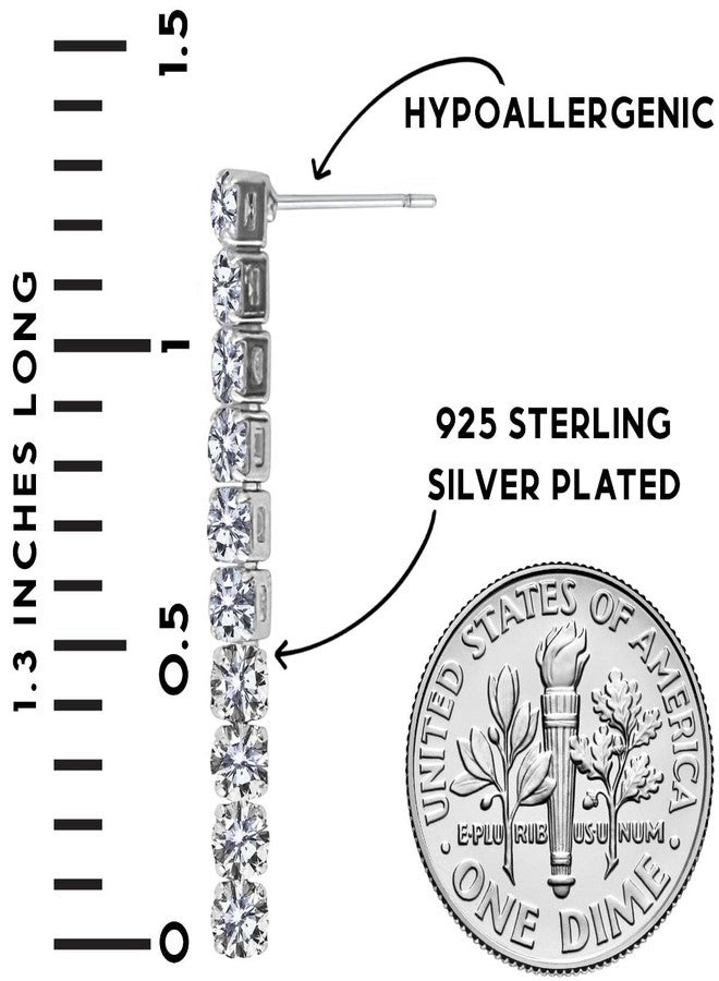 Humble Chic NY Silver Tone Dangle Earrings for Women - Rhinestone Earrings Dangling, CZ Drop Long Silver Tone Bar Dangles, Sparkly Cubic Zirconia Simulated Diamond Studs for Wedding Guest, Bride, Bridal or Prom - Image 4