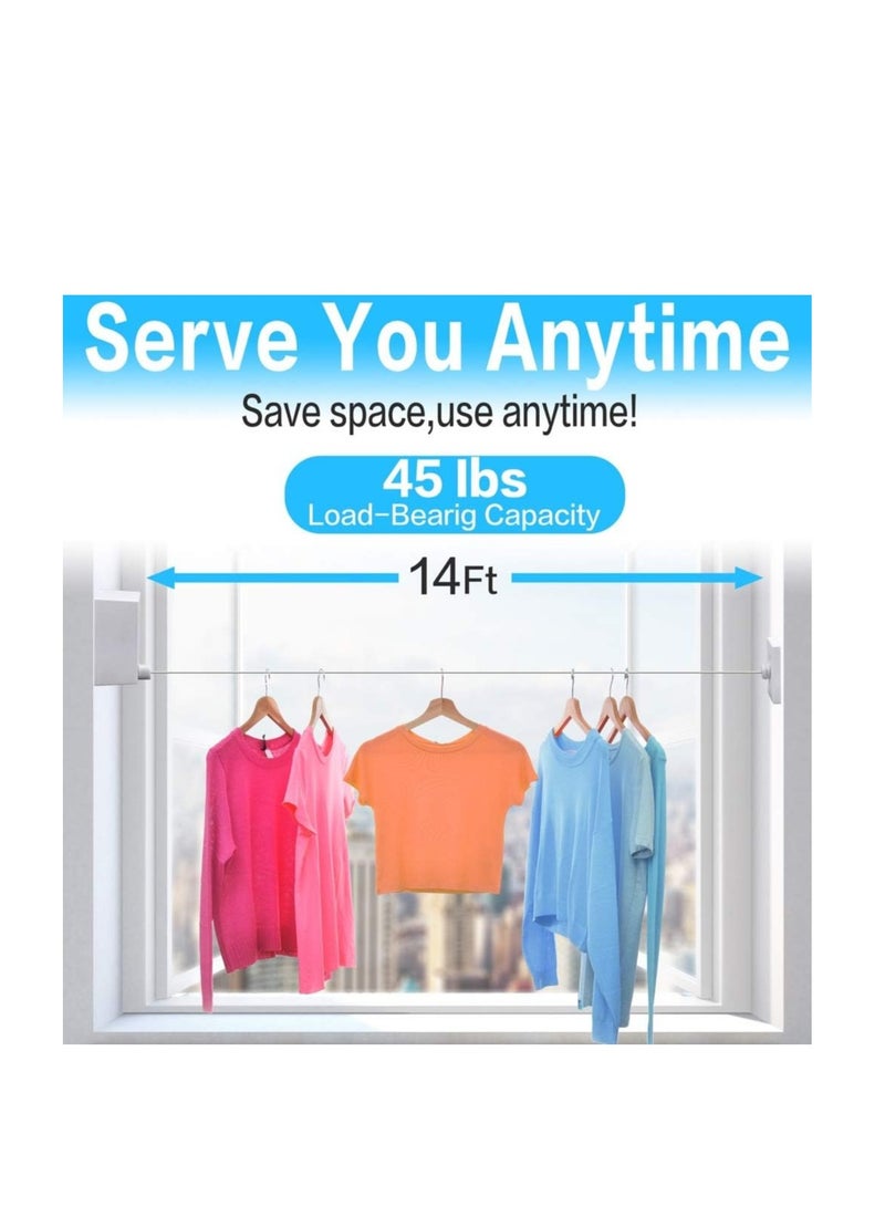 Retractable Clothesline |Indoor Outdoor Clothes Line | Heavy Duty Clothes Drying Laundry Line | Wall Mounted Drying Rack Clothing Line | Retracting Hanging | Lock to Prevent Sagging - Image 3