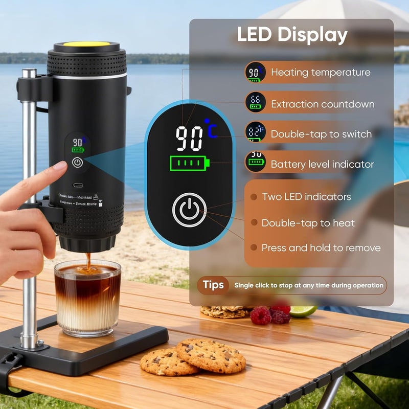 Nastopee 3-in-1 Portable Coffee Machine with Battery, USB-C Espresso Machine for Car, Compatible with Capsules and Ground Coffee, Gadget for RV and Camping Gift, Black - Image 4