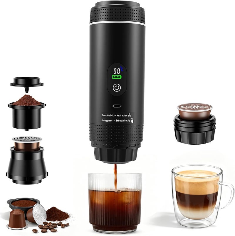 Nastopee 3-in-1 Portable Coffee Machine with Battery, USB-C Espresso Machine for Car, Compatible with Capsules and Ground Coffee, Gadget for RV and Camping Gift, Black - Image 1