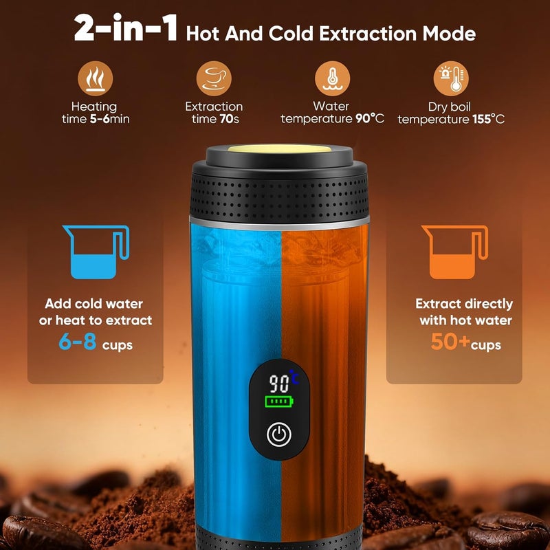 Nastopee 3-in-1 Portable Coffee Machine with Battery, USB-C Espresso Machine for Car, Compatible with Capsules and Ground Coffee, Gadget for RV and Camping Gift, Black - Image 3
