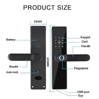 Olpad Smart Door Lock for Home Bluetooth Lock Fingerprint Magnetic Card Password Key Remote Unlock Temporary Password Home Color Black - Image 2