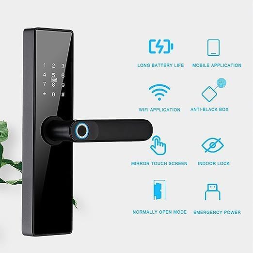 Olpad Smart Door Lock for Home Bluetooth Lock Fingerprint Magnetic Card Password Key Remote Unlock Temporary Password Home Color Black - Image 3