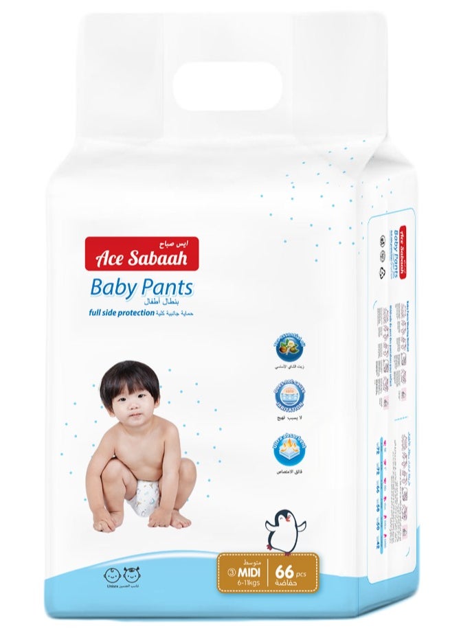 Ace Sabaah - Ace Sabaah Baby Diaper Pants, Size 3, Midi 6-11kg, 66pcs - Image 1