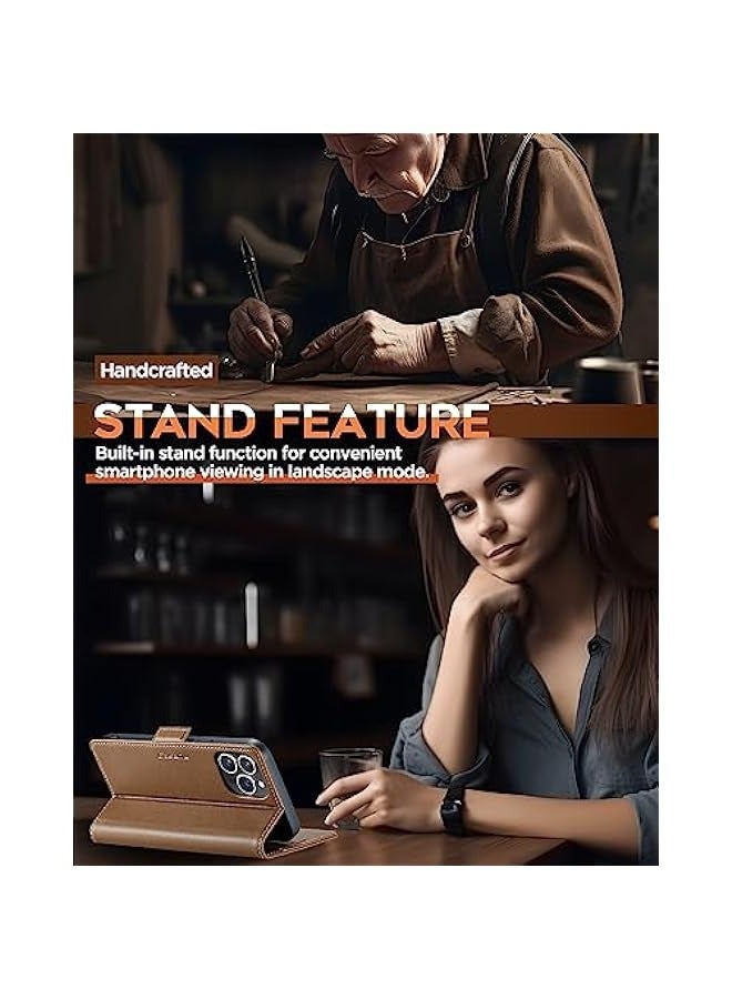 Phone Case Compatible for Apple iPhone 11 Pro, Protector Scratch Resistant Leather Kickstand Card Slots Money Pocket Brown - Image 5