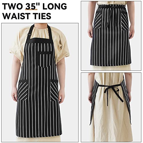 NLUS 2 Pack Cooking Aprons for Women with Pockets Adjustable Kitchen Bib Aprons for Women Men Chef, Black/White Stripe (Black/White Stripes) - Image 5
