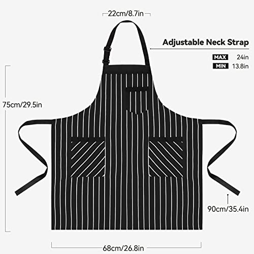 NLUS 2 Pack Cooking Aprons for Women with Pockets Adjustable Kitchen Bib Aprons for Women Men Chef, Black/White Stripe (Black/White Stripes) - Image 3