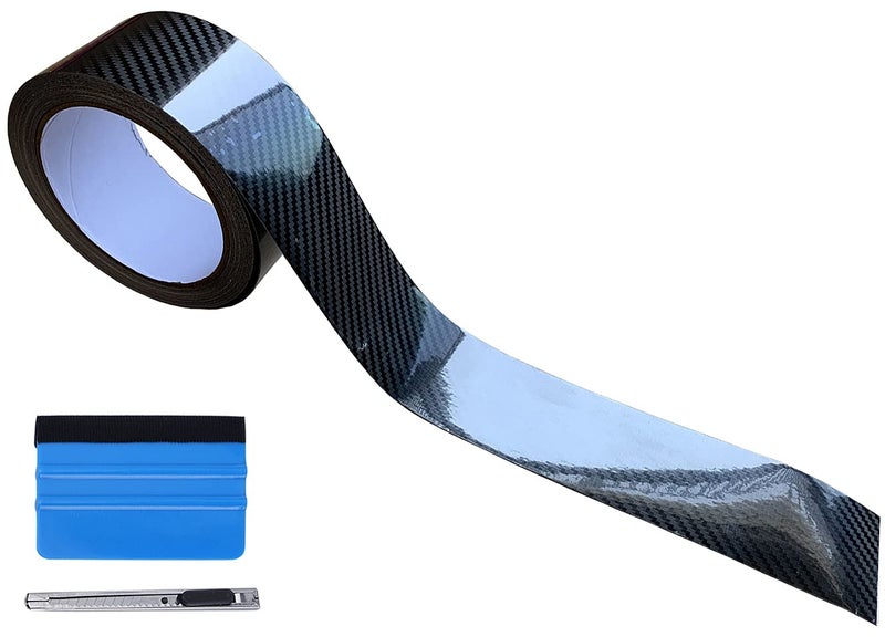 LZLRUN Free Tool Kit 5D High Gloss Carbon Fiber Vinyl Tap for Black Out Chrome Delete Window Trim Door Trim 2Inches x 30Feet