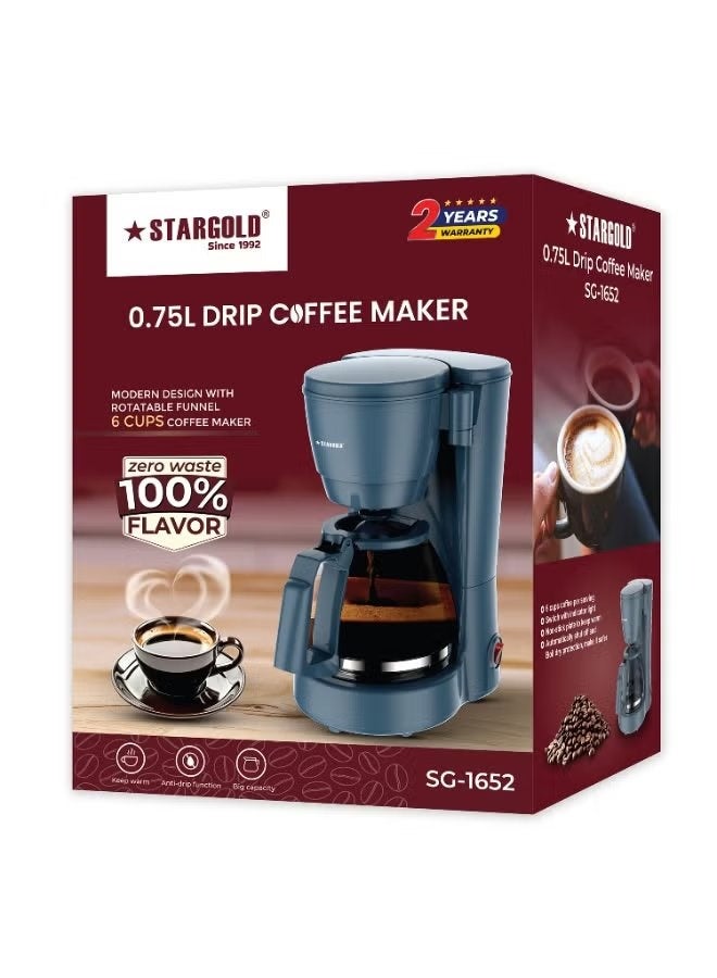 Stargold Drip Coffee Maker 6-Cup Coffee Machine, 0.75L Capacity Coffee Brewer with Anti-Drip System, Keep Warm Plate, Automatic Shut-Off, Reusable Filter, Compact Coffee Maker for Home and Office - Image 1