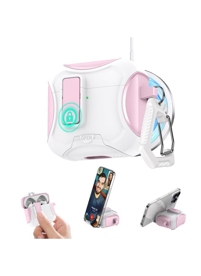 Generic - Bracket Magnetic Airpods 4 Generation Earphone Case Suitable For Apple Earphone Protective Case AirpodsPro2 Protective Case-Colour:White+pink-Applicable Model:Airpods 4（2024） - Image 1