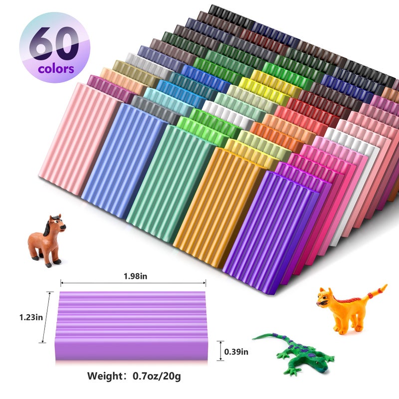 Aestd-ST Polymer Clay 60 Colors, Modeling Clays for Kids DIY Starter Kits, Oven Baked Model Clay, Non-Sticky,with Sculpting Tools, Holiday Gift for Children and Artists. - Image 2