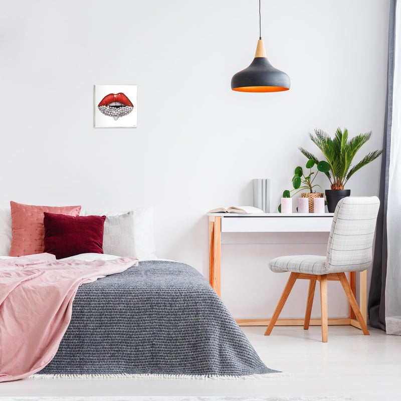 ستوبيل إنداستريز Stupell Industries شفاه Red Glam مع أحجار تجميلية تلمع الجدار Art 12x12 أبيض - Image 2