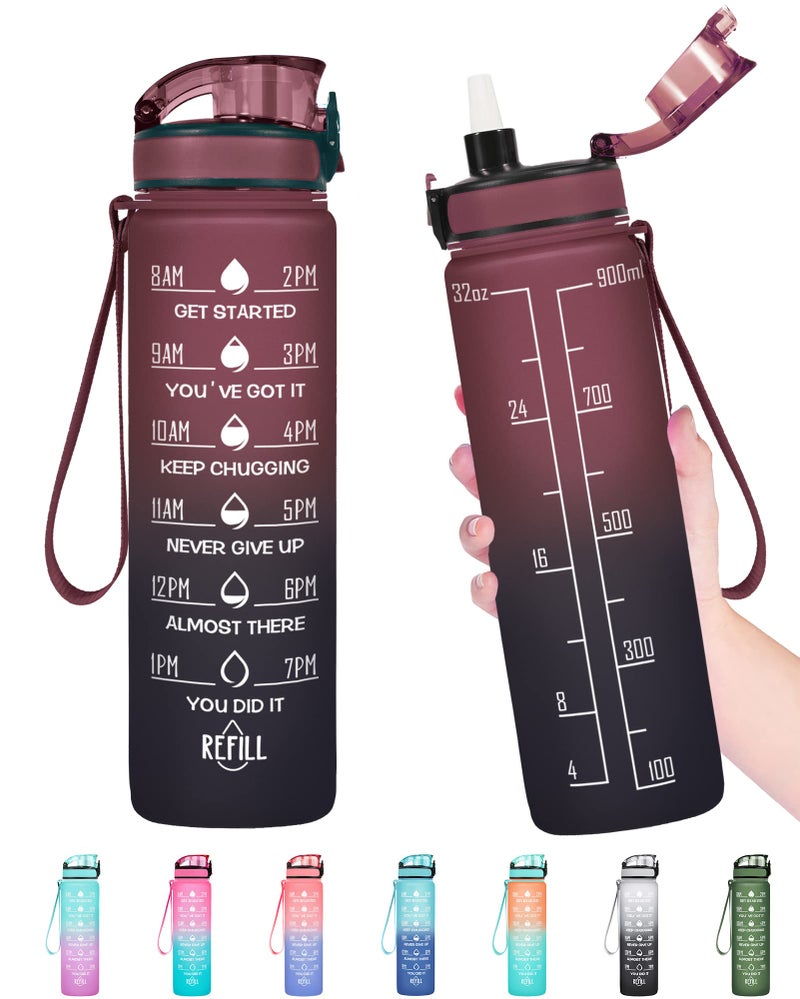 Enerbone Water Bottle, Leakproof BPA & Toxic Free, Motivational Water Bottle with Times to Drink and Straw, Fitness Sports Water Bottle with Strap for Office, Gym, Outdoor Sports - Image 1