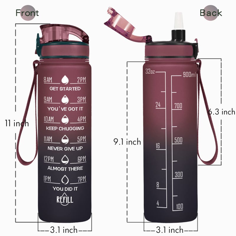 Enerbone Water Bottle, Leakproof BPA & Toxic Free, Motivational Water Bottle with Times to Drink and Straw, Fitness Sports Water Bottle with Strap for Office, Gym, Outdoor Sports - Image 3