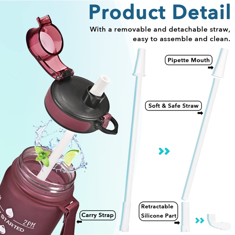 Enerbone Water Bottle, Leakproof BPA & Toxic Free, Motivational Water Bottle with Times to Drink and Straw, Fitness Sports Water Bottle with Strap for Office, Gym, Outdoor Sports - Image 5