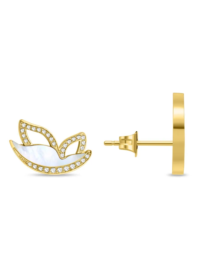 بوليس POLICE Birdy Earrings - Mother-of-Pearl Butterfly with Sparkling Crystals, Gold-Plated Studs, Luxe & Fearless Expression