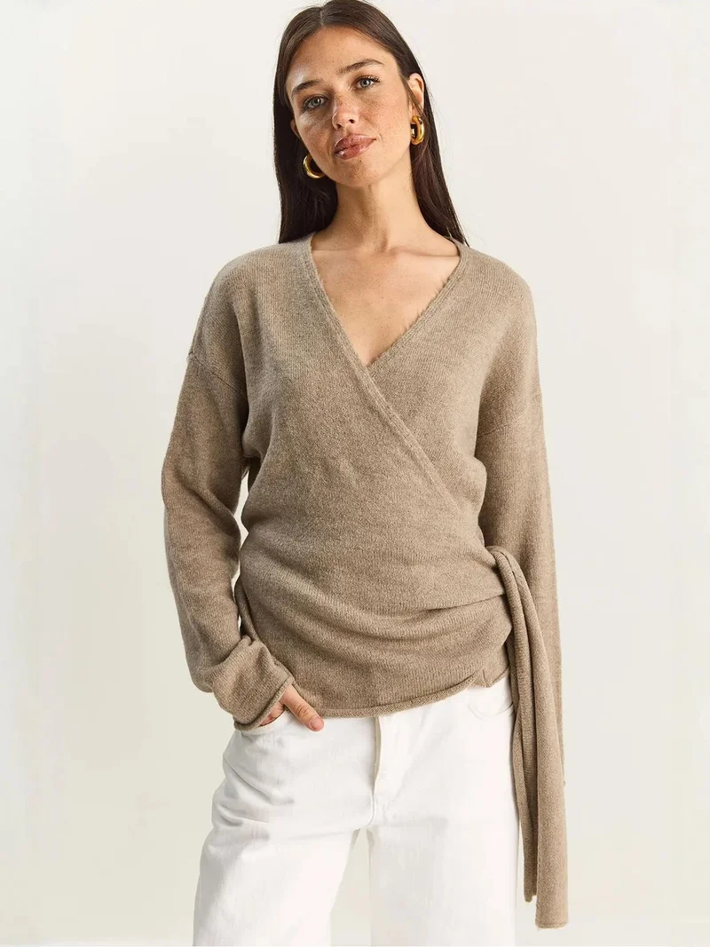 بيانكو لوتشي كارديجان محبوك بياقة على شكل حرف  مع رباط