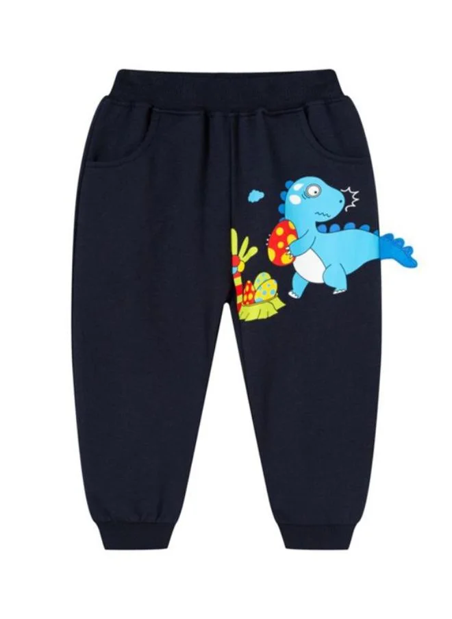 YUNIQEE Navy Blue Regular Fit Mid Rise Printed Trackpant