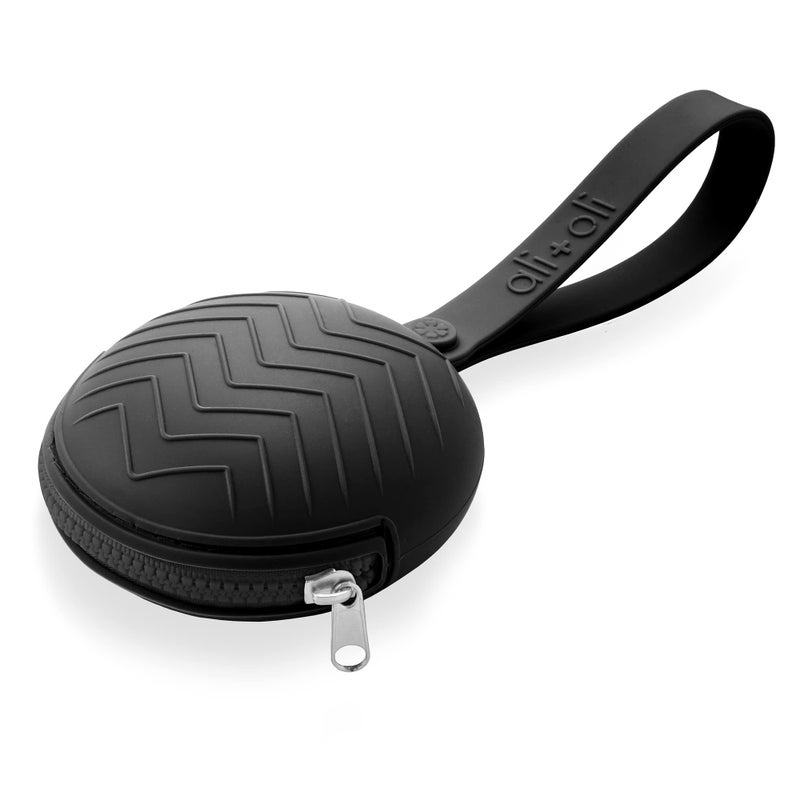 Ali+Oli Silicone Pacifier Holder Case (Black) BPA-Free Newborn Pacifier Holder, Travel Baby Pacifiers Silicone Pouch, Silicone Pacifier Storage Case, 3 by 1.6 Inches - Image 1