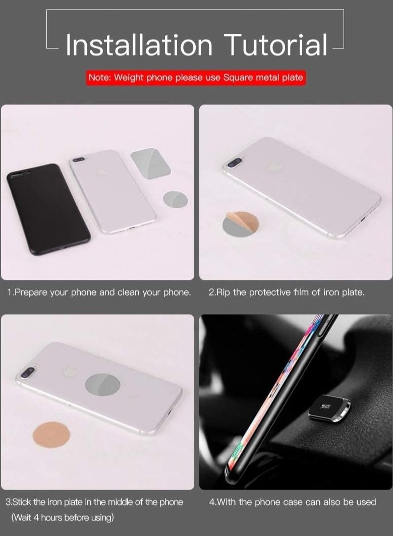 YESIDO C83 Mobile Phone Magnetic Car Holder With Two (2) Units Metal Sheets Compatible with iPhone 12 mini/12/12 pro, Samsung Galaxy S21/20 or Note Ultra, Huawei and more - Image 4