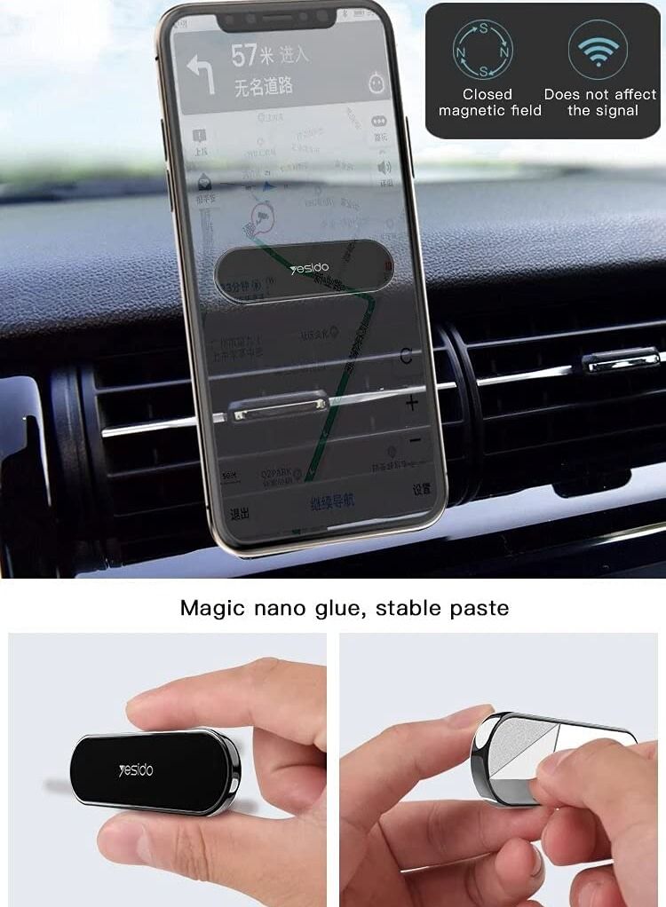 YESIDO C83 Mobile Phone Magnetic Car Holder With Two (2) Units Metal Sheets Compatible with iPhone 12 mini/12/12 pro, Samsung Galaxy S21/20 or Note Ultra, Huawei and more - Image 2