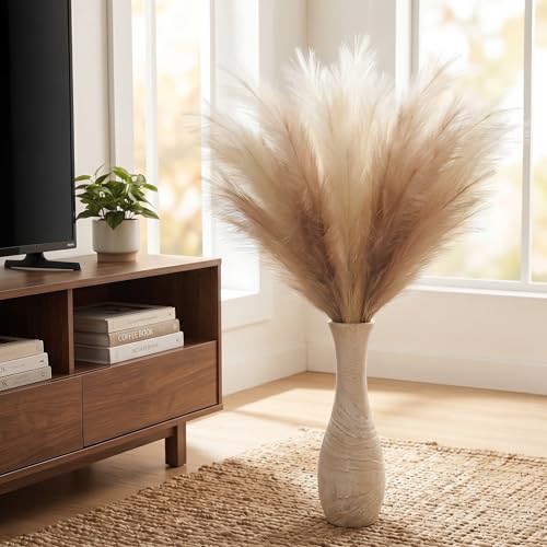 PERFNIQUE Faux Pampas Grass, 9PCS Pompas, Large Pompas Grass, 38'' Tall Pampas Grass for Floor Vase, Pampas Grass Decor Tall for Vase Fillers, Boho Rustic Farmhouse Home Decor(Natural Beige) - Image 3