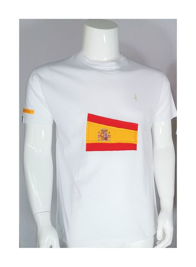 Sana'a Kayum White Basic T- Shirts with Spain Football Team Flag Applique - Image 2