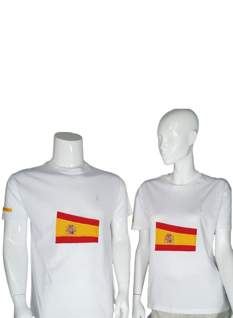 Sana'a Kayum White Basic T- Shirts with Spain Football Team Flag Applique - Image 1
