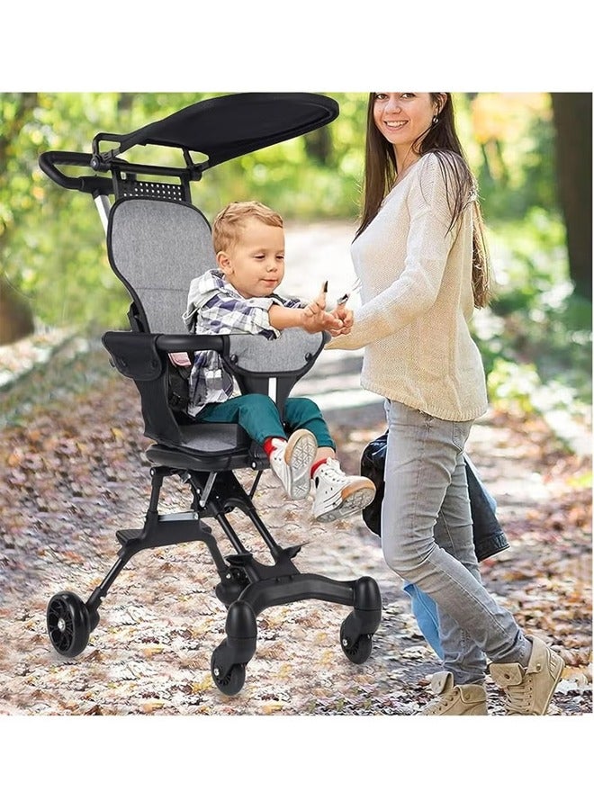 عربة سفر قابلة للطي للأطفال، عربة أطفال، عربة رضع، بمقود قابل للتعديل، وسياج كامل ومقعد قدمين مزدوج، ومقعد خلفي قابل للانبطاح وسقف ظل، 4 عجلات عالمية، تصميم ثنائي الاتجاه لراحة الاستخدام، سهل التنقل، متوافق مع الطائرات وتخزين مضغوط (مناسب للأطفال حتى عمر 3 سنوات). - Image 3