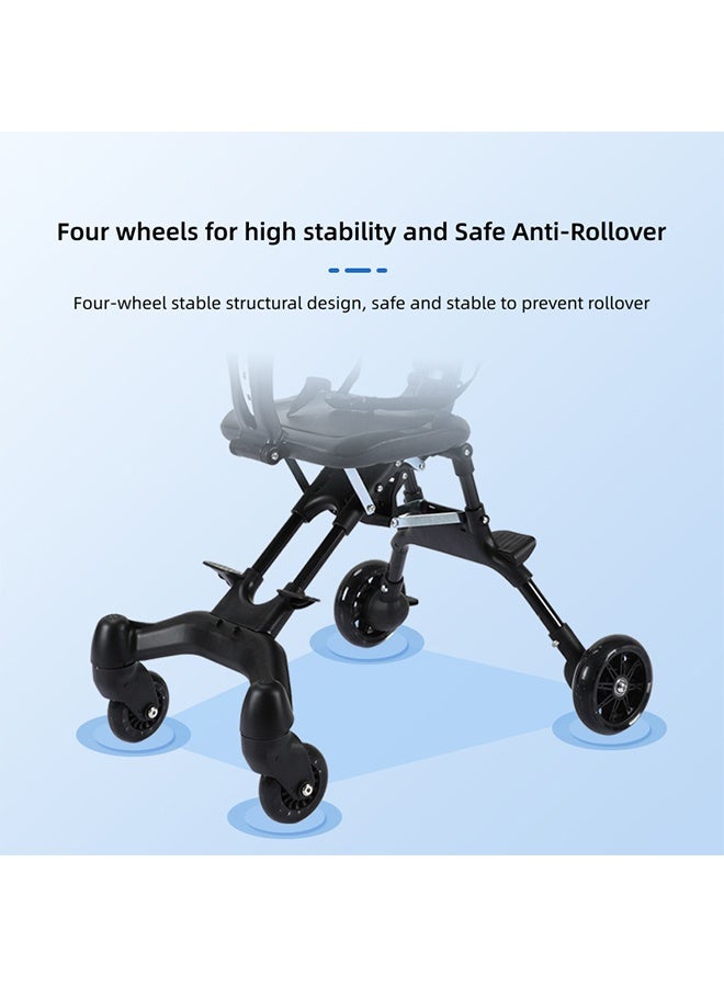 عربة سفر قابلة للطي للأطفال، عربة أطفال، عربة رضع، بمقود قابل للتعديل، وسياج كامل ومقعد قدمين مزدوج، ومقعد خلفي قابل للانبطاح وسقف ظل، 4 عجلات عالمية، تصميم ثنائي الاتجاه لراحة الاستخدام، سهل التنقل، متوافق مع الطائرات وتخزين مضغوط (مناسب للأطفال حتى عمر 3 سنوات). - Image 5