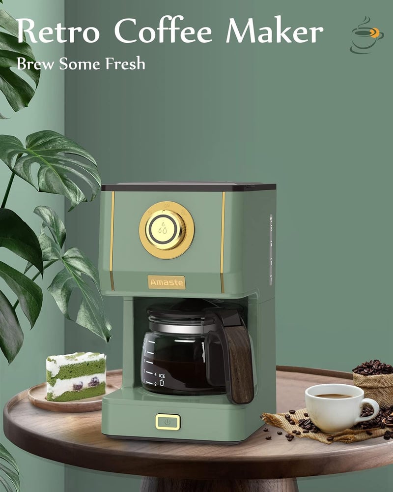Amaste Drip Coffee Maker, Coffee Machine with 25 Oz Glass Coffee Pot, Retro Style Coffee Maker with Reusable Filter & Three Brewing Modes, 30minute-Warm-Keeping, Matcha Green - Image 2