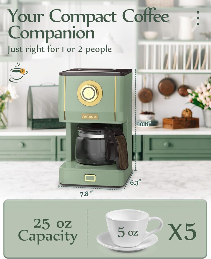 Amaste Drip Coffee Maker, Coffee Machine with 25 Oz Glass Coffee Pot, Retro Style Coffee Maker with Reusable Filter & Three Brewing Modes, 30minute-Warm-Keeping, Matcha Green - Image 5