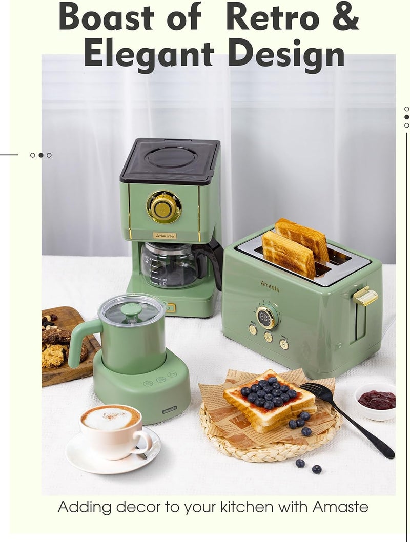 Amaste Drip Coffee Maker, Coffee Machine with 25 Oz Glass Coffee Pot, Retro Style Coffee Maker with Reusable Filter & Three Brewing Modes, 30minute-Warm-Keeping, Matcha Green - Image 3