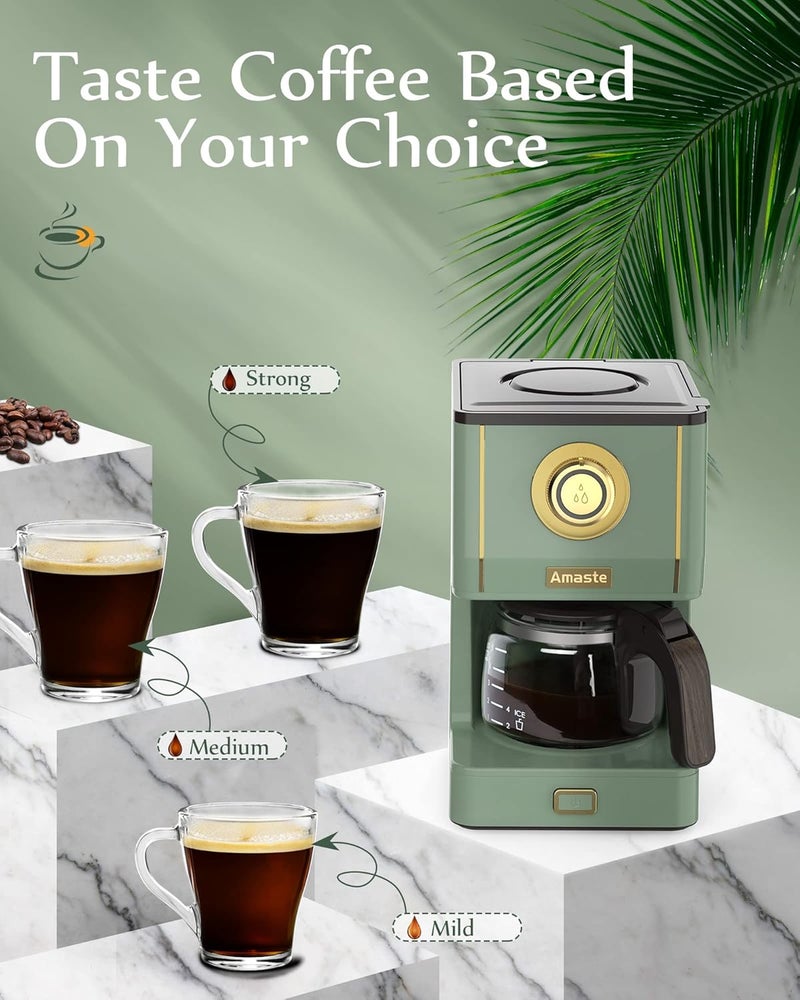 Amaste Drip Coffee Maker, Coffee Machine with 25 Oz Glass Coffee Pot, Retro Style Coffee Maker with Reusable Filter & Three Brewing Modes, 30minute-Warm-Keeping, Matcha Green - Image 4