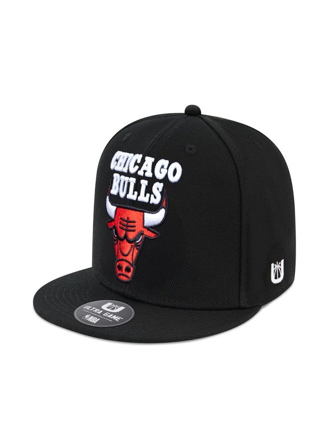Ultra Game Men’s NBA Official Twill Snap Back Ultimate Baseball Cap Hat, Chicago Bulls, Black, One Size - Image 1
