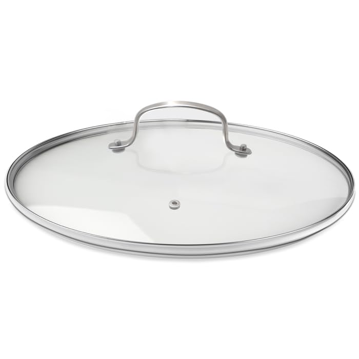 Nuwave 12â€ Vented Tempered Glass Lid, Oven Safe up to 350F, Dishwasher Safe, Shatter-Resistant, Easy to Clean, Stainless-Steel Handle and Rim, Compatible w/Most 12" Cookware - Image 1